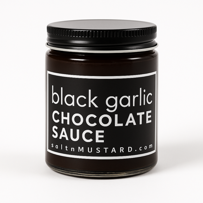 black garlic CHOCOLATE SAUCE - salt + MUSTARD